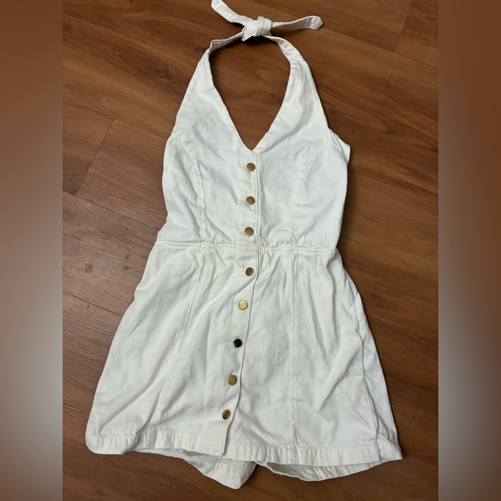 Reformation Jeans Elegant White Button-Down Halter Dress Size 8